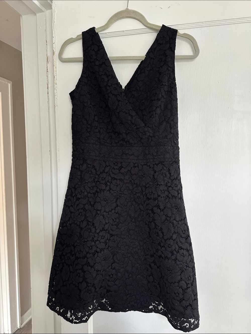 LOFT Black Lace V-Neck A-Line Mini Dress
